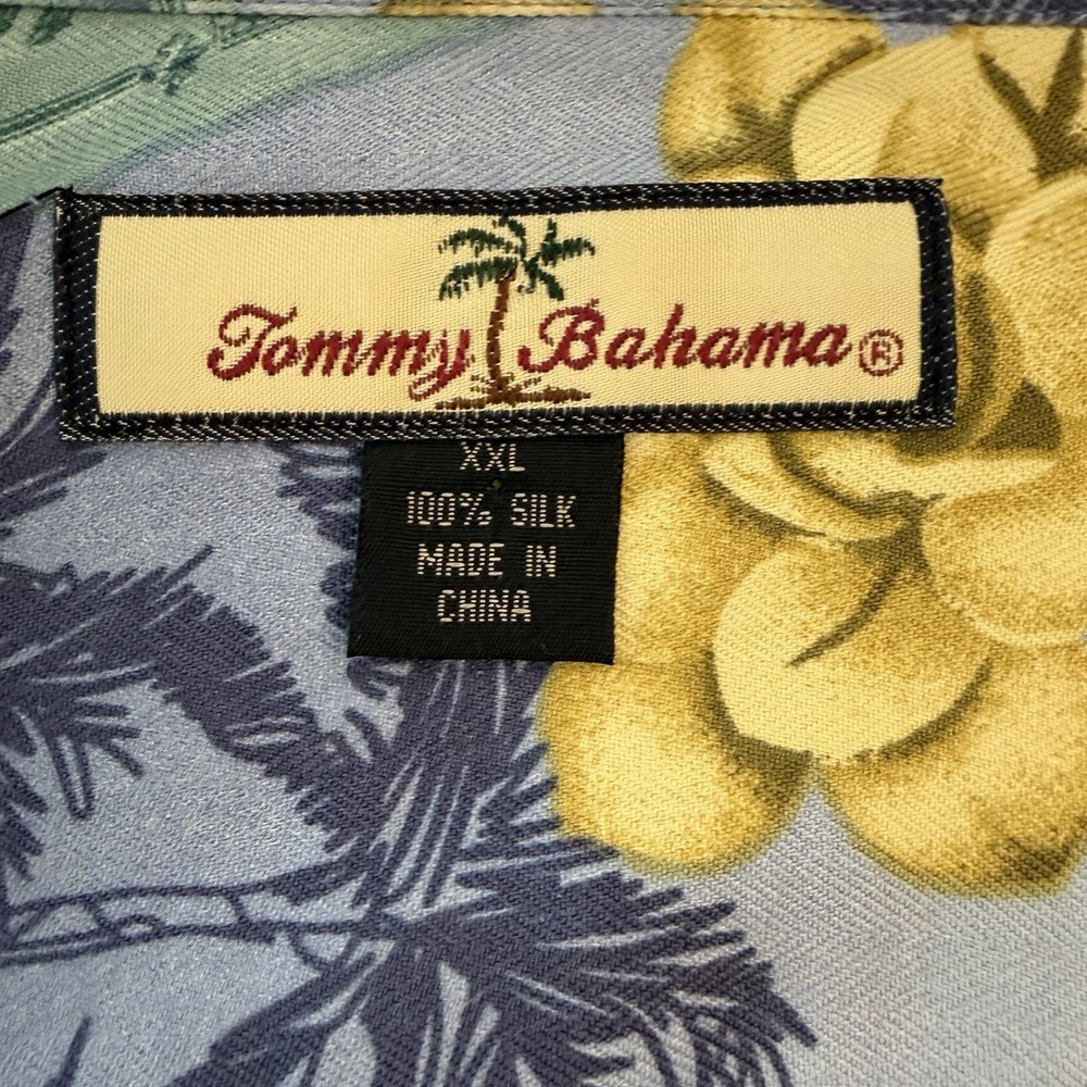 Tommy Bahama Mens XXL Shirt Blue Hawaiian Tropical Silk Floral Camp Postcard - Picture 2 of 7